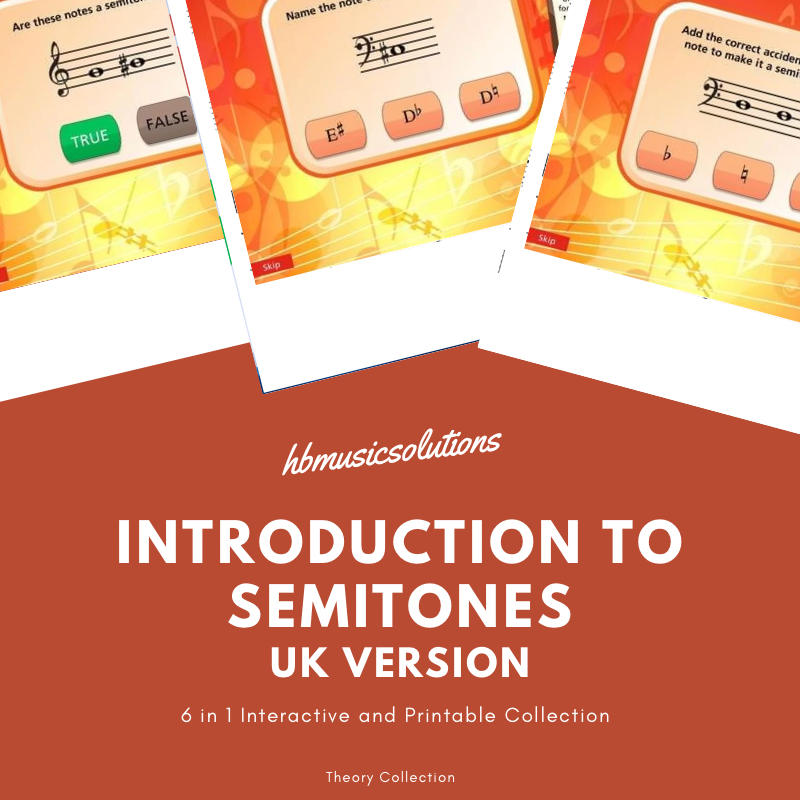 Grade 1 Music Theory Interactive and Printable 11. Introduction to Semitones UK