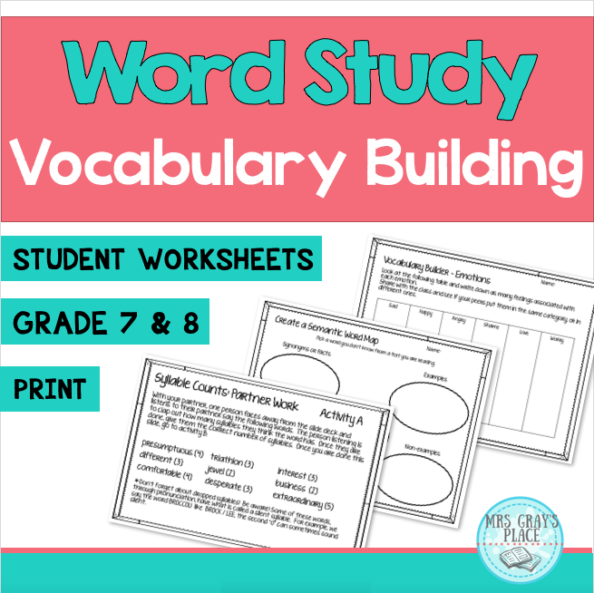 Word Study Worksheets for Middle School - Vocabulary Building