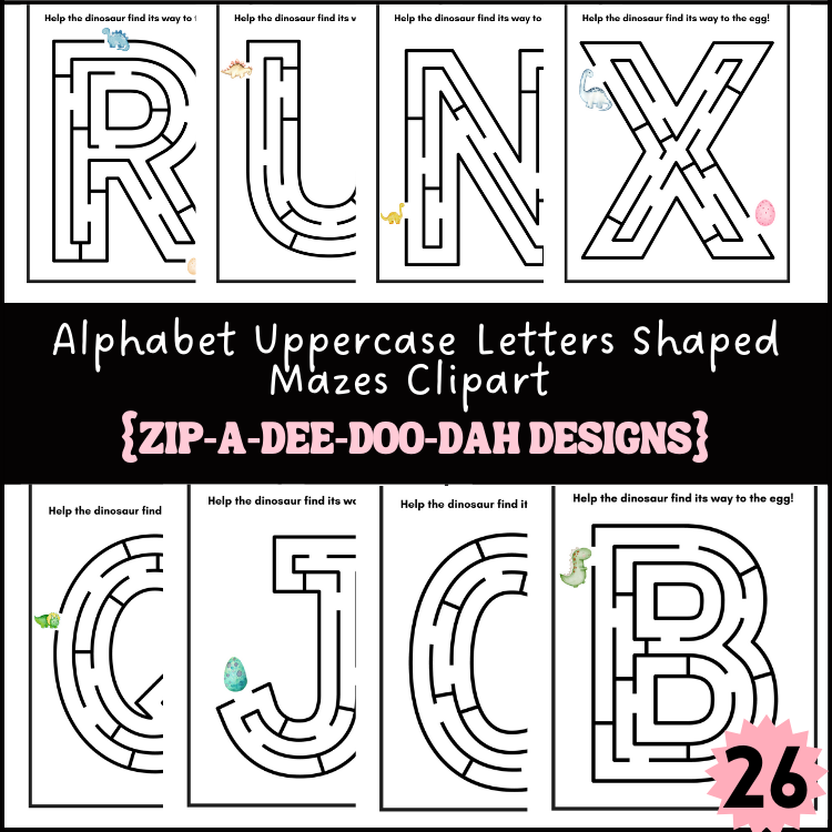 Alphabet Uppercase Letters Shaped Mazes Clipart {ZipADeeDooDah