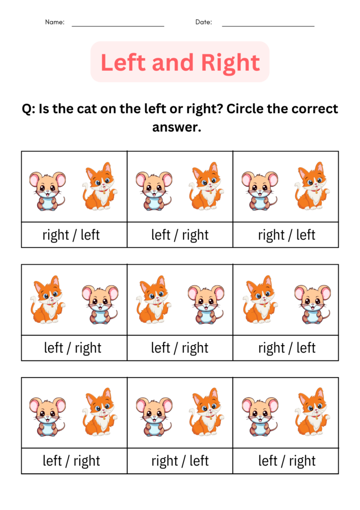 position and Identifying printable left and right worksheets for ...