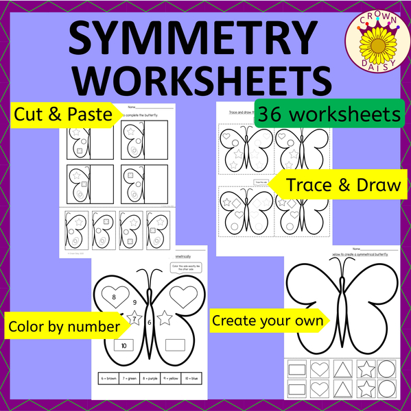 Symmetry Worksheets Cut and Paste Color by Number Trace and Draw Made