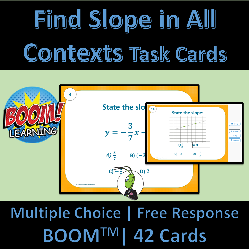 Slope Given Graph, Slope Intercept Form and 2 Points | Boom Task Cards