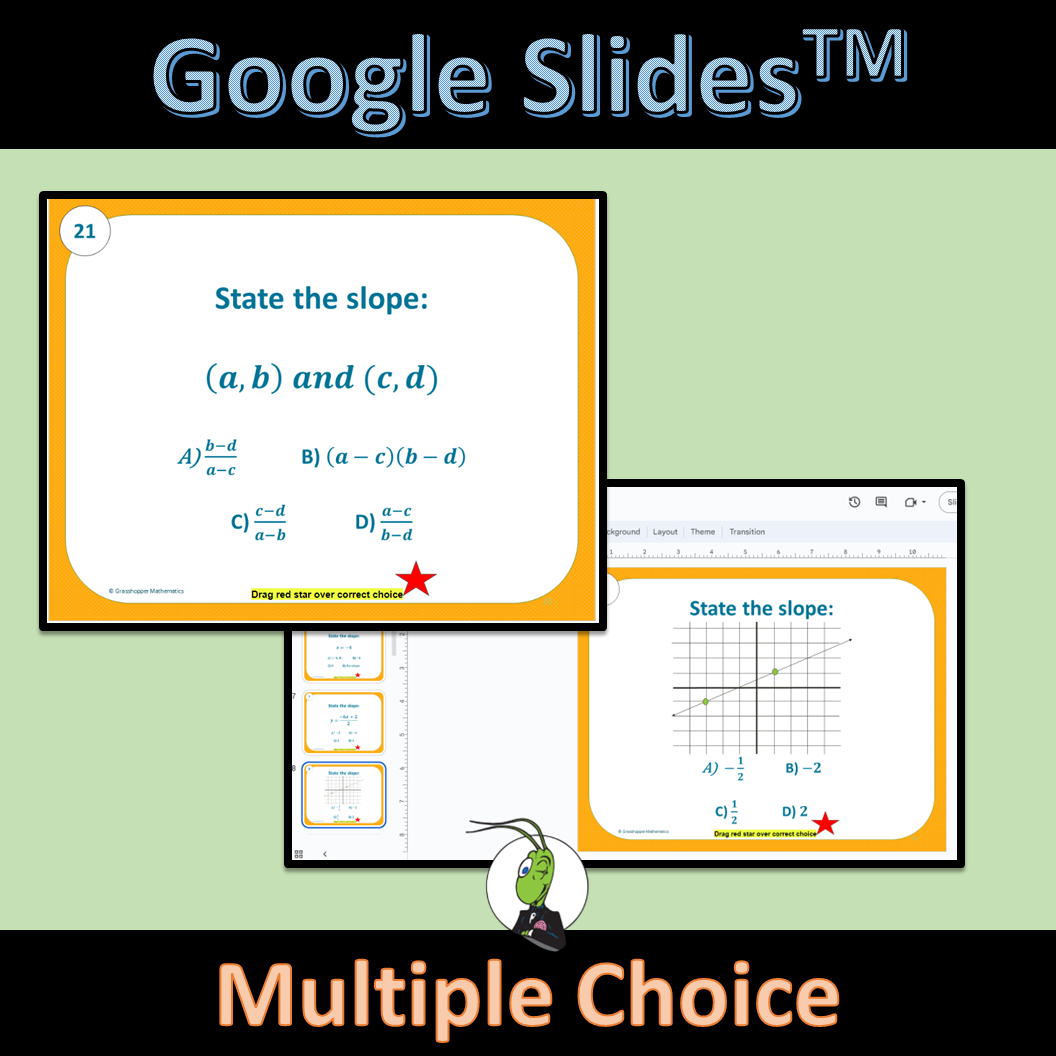 Slope From a Graph, Slope Intercept Form, 2 points Algebra 1 Task Cards ...