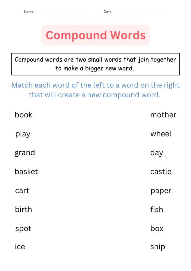 Printable Grammar Compound Words Worksheets and Activities for grade 1 ...