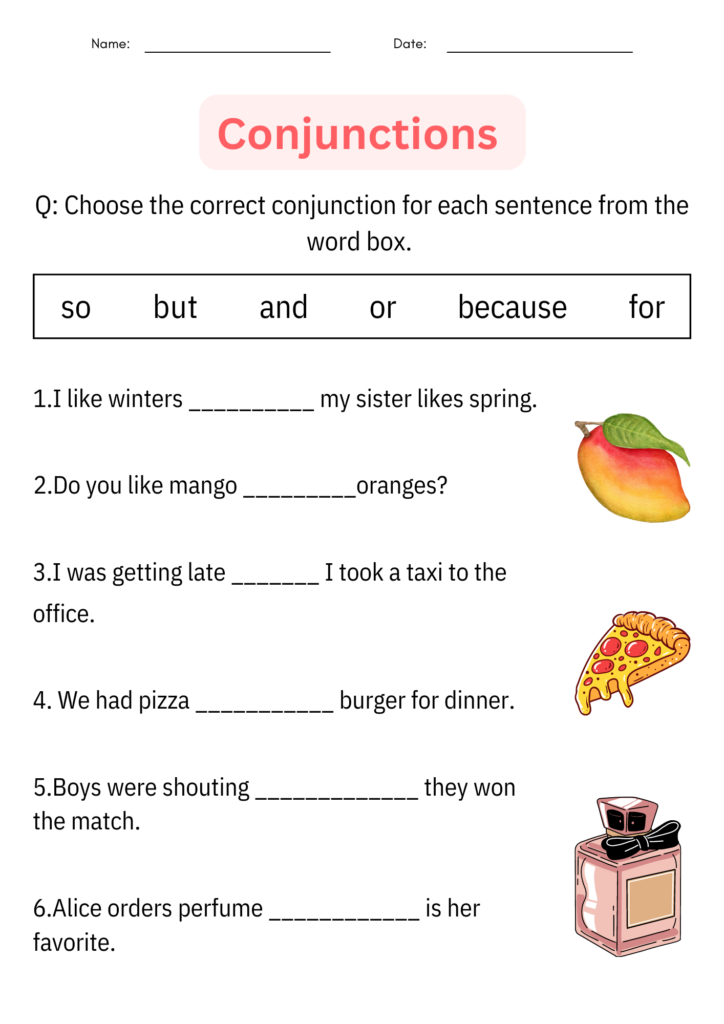 Printable Conjunctions Worksheets & Posters for 1st Grade Daily Grammar ...