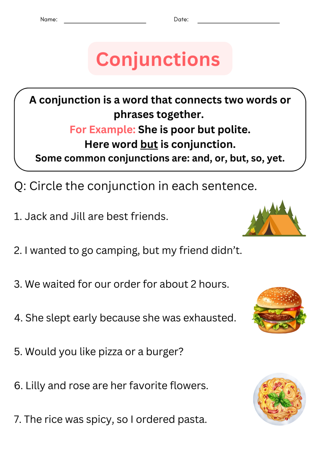 Printable Conjunctions Worksheets & Posters for 1st Grade Daily Grammar ...