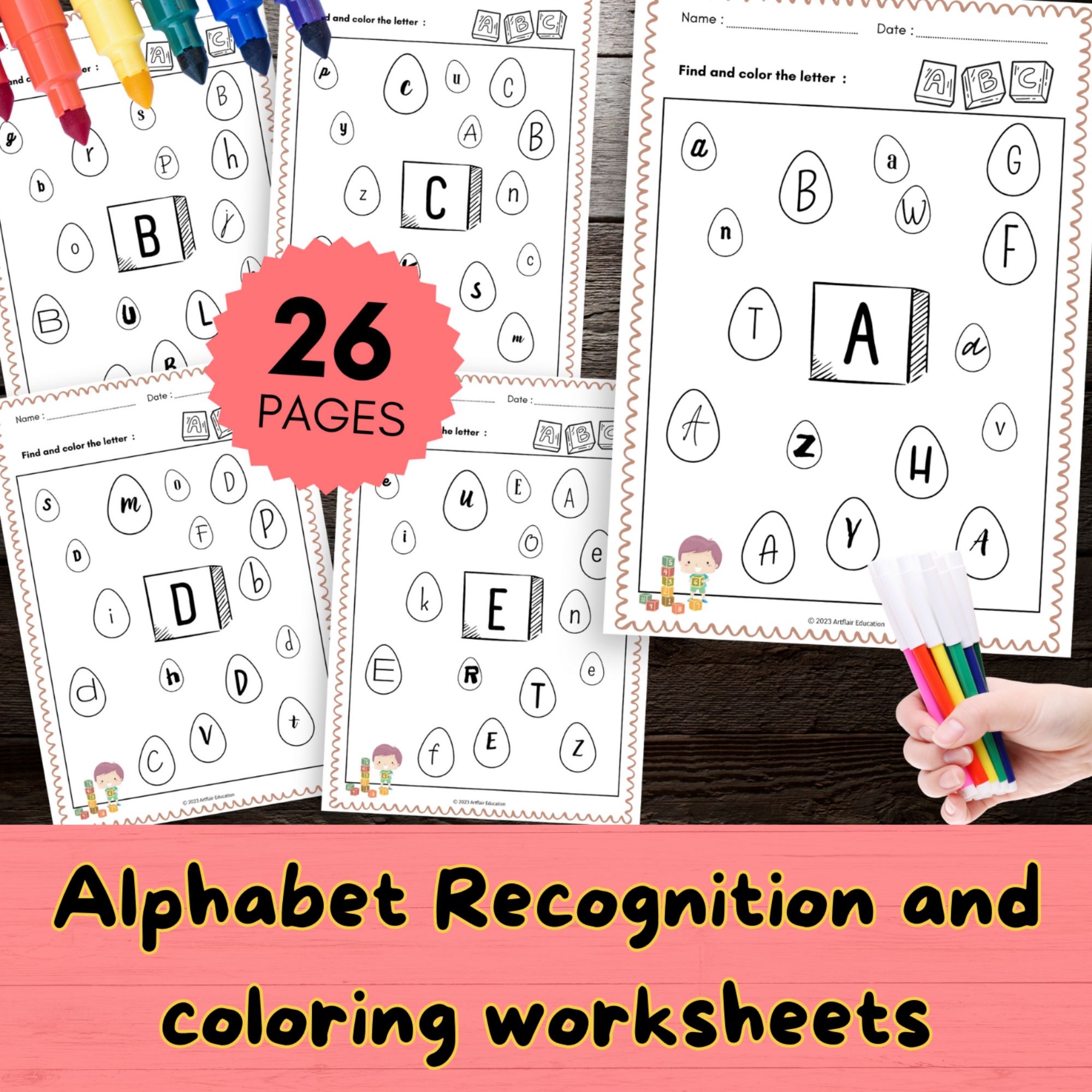 Alphabet Recognition and coloring worksheets! Alphabet Hunt!