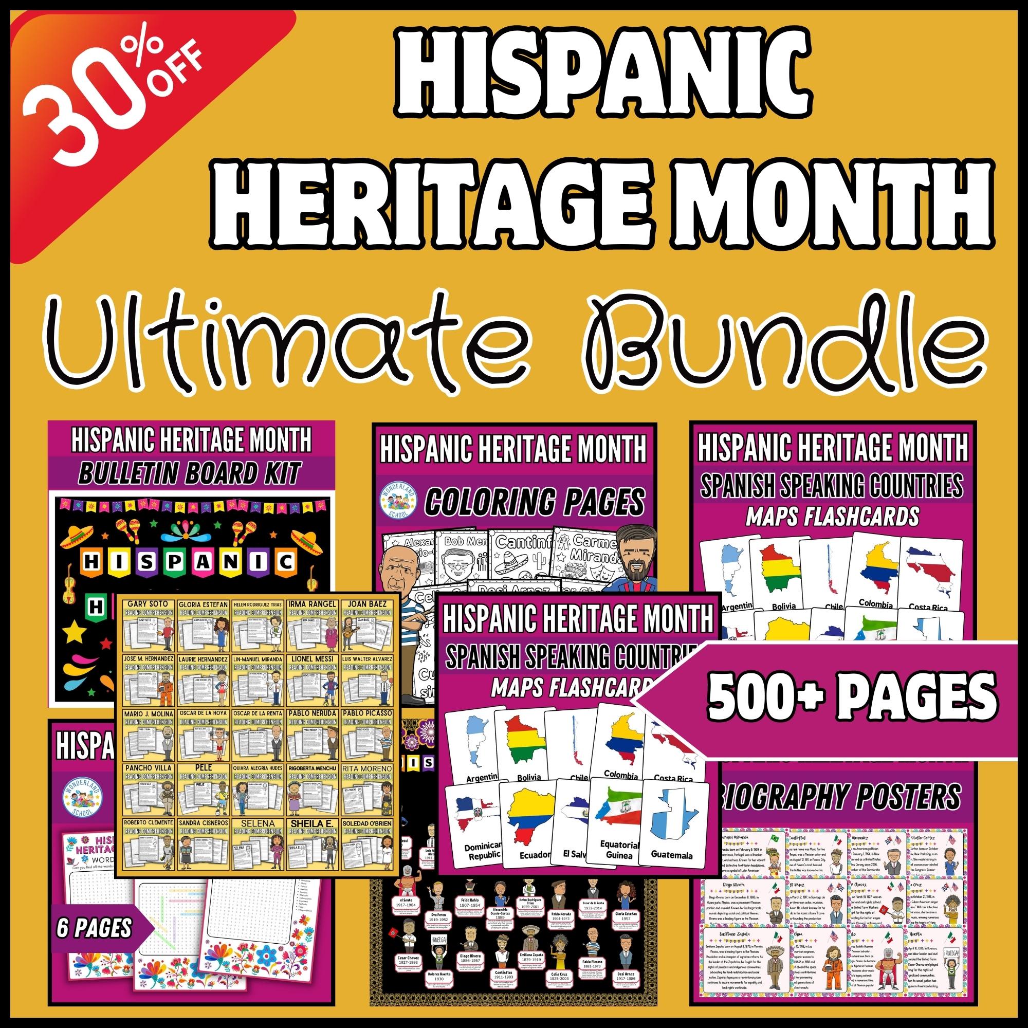 The Ultimate Hispanic Heritage Month Bundle: Coloring Pages Bulletin Boards and More