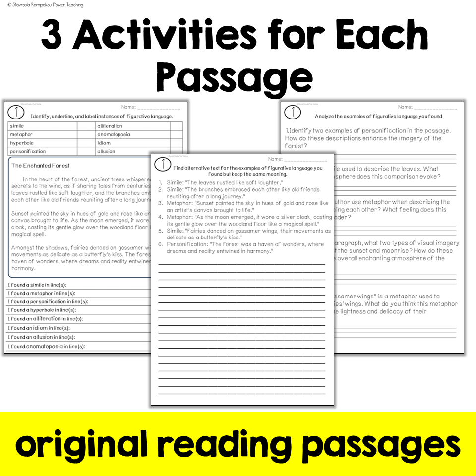 Figurative Language Worksheets Posters Close Reading for Grades 48