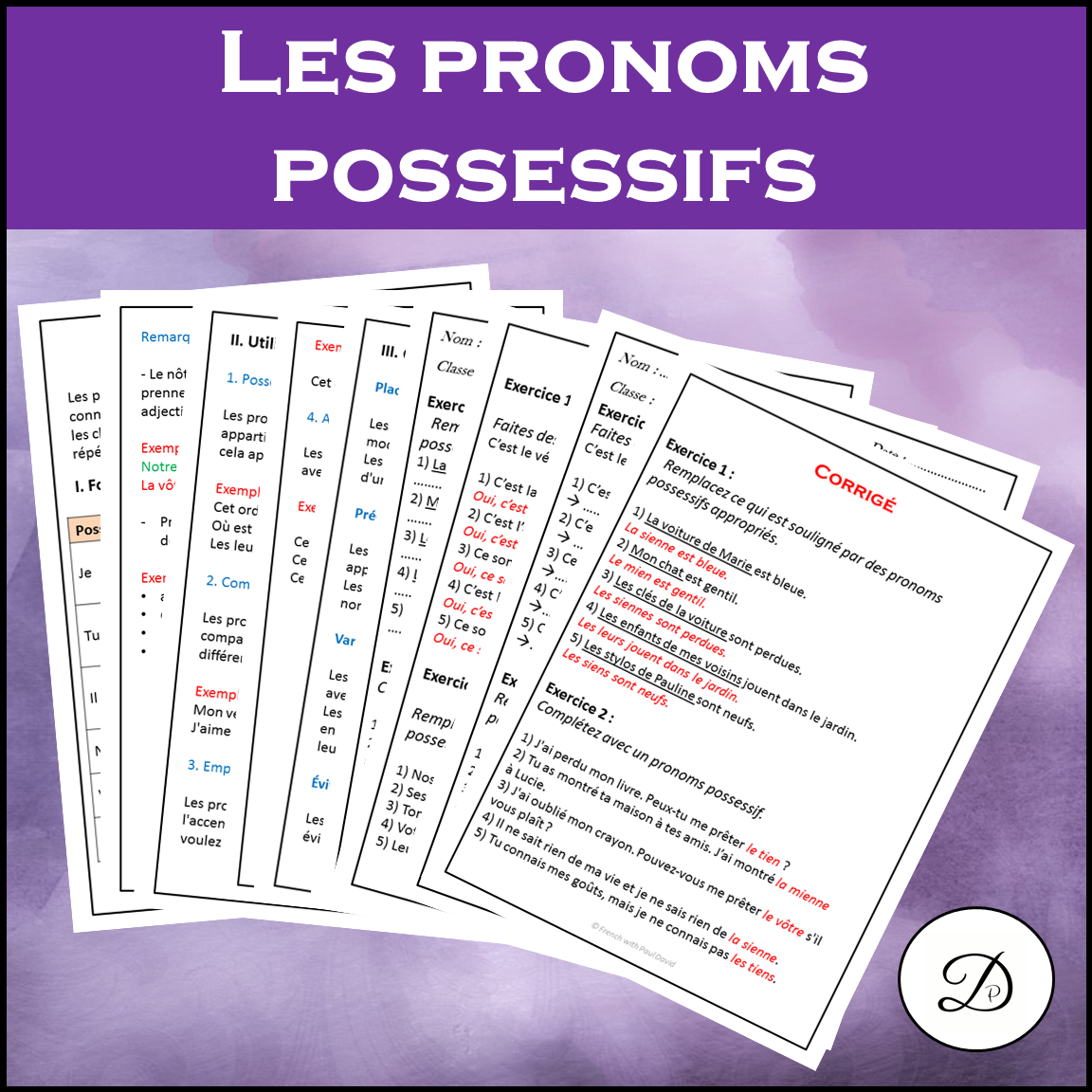 Pronoms possessifs: Explications et exercices / French possessive pronouns