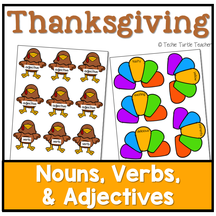 Thanksgiving Turkey Nouns, Verbs, & Adjectives: Parts of Speech Center Activity