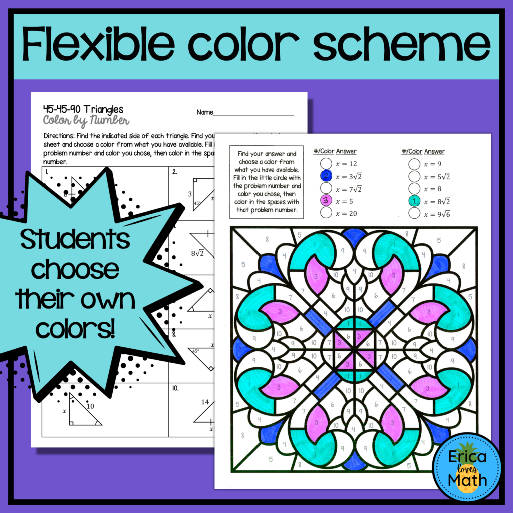 45-45-90 Special Right Triangles Color by Number Activity | Made By ...