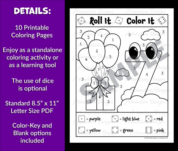 Color by Number | Roll and Color | Coloring Pages | Math Game | Dice ...