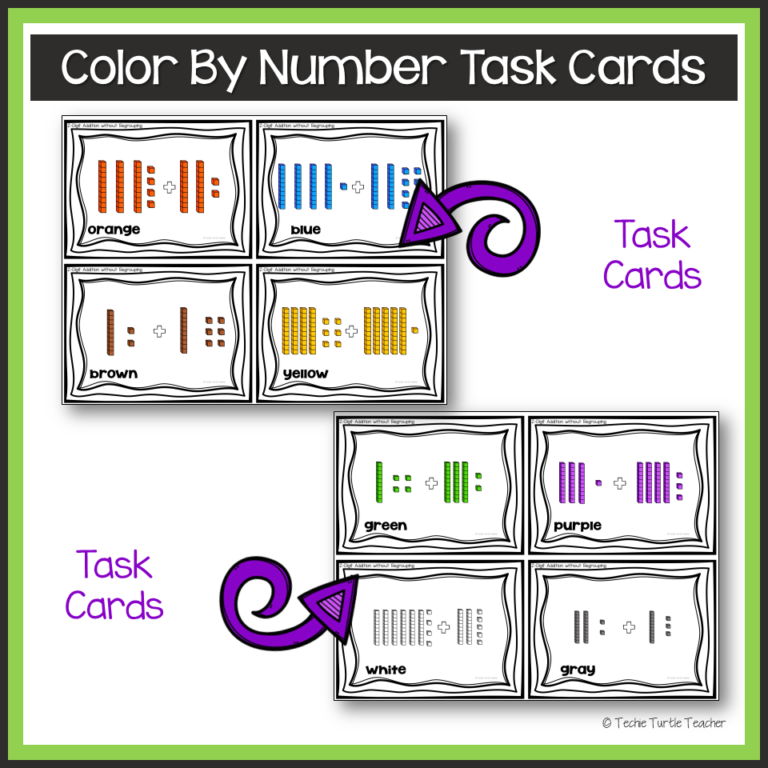 Ten Without Color 2-Digit Addition without Regrouping Base Ten Task Cards Color by Number ...