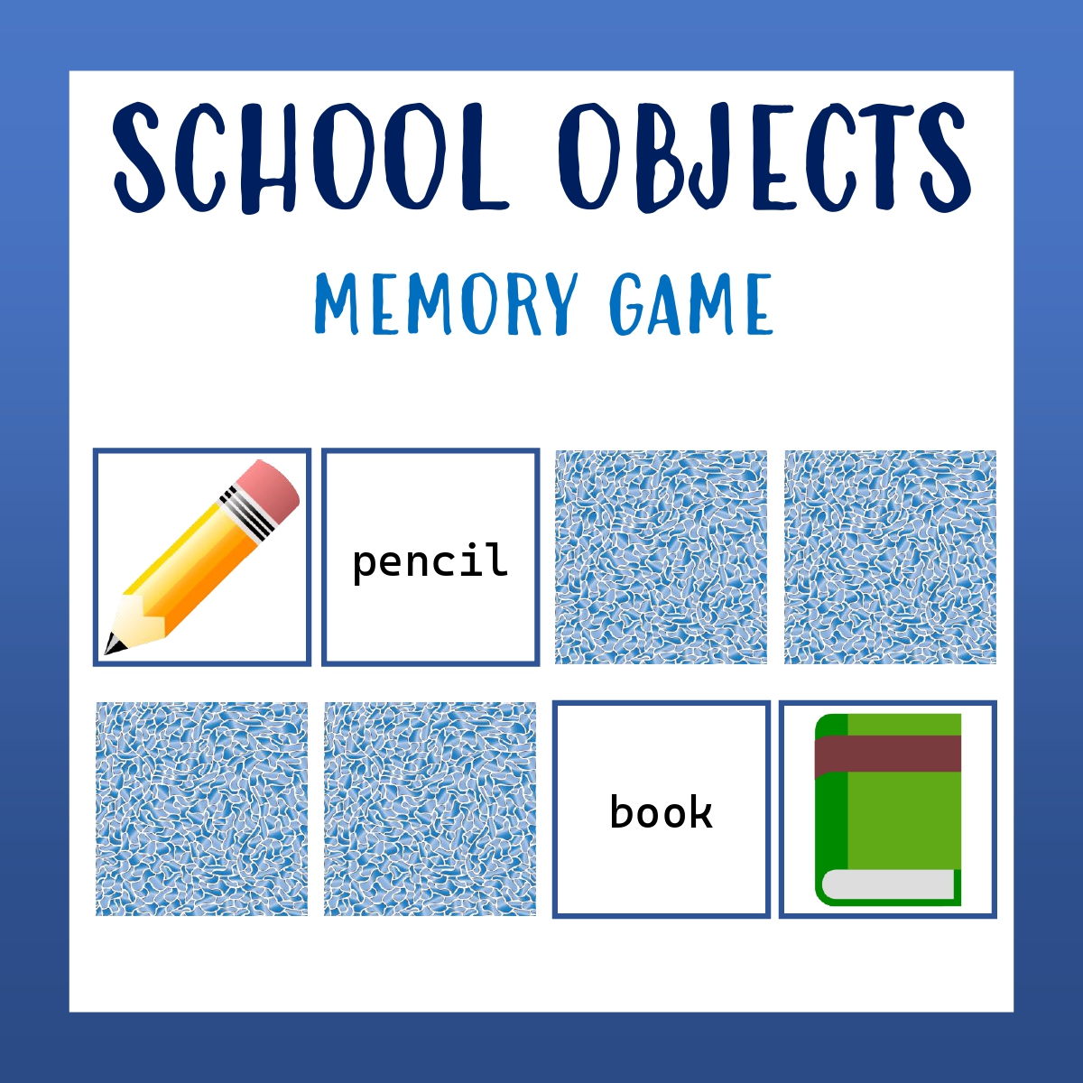 School objects memory game match picture with picture made by teachers