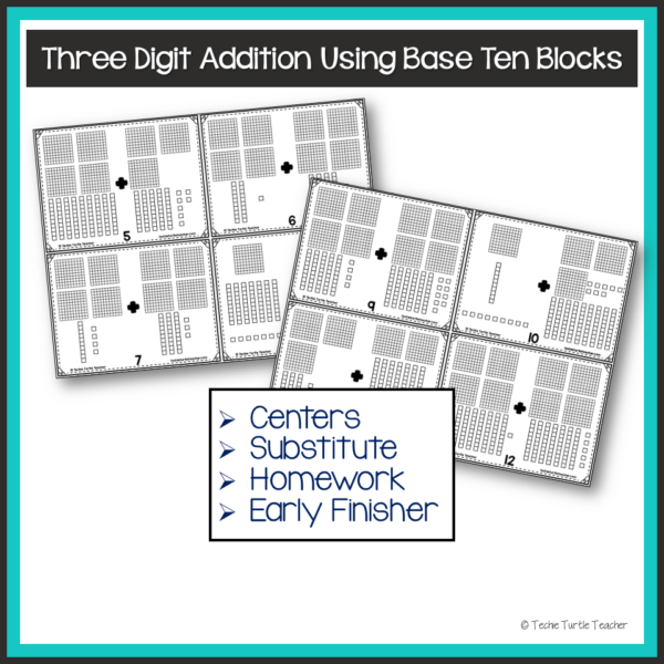 3-Digit Addition using Base Ten Blocks Strategy Task Cards - Made By ...