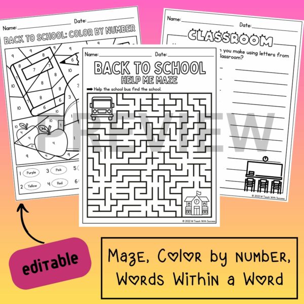Back to School Activity Pack | I SPY, Word Search & Scramble, Coloring ...
