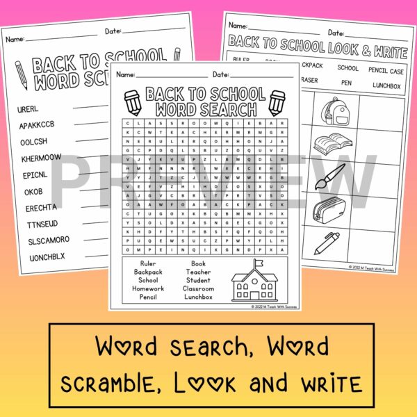 Back to School Activity Pack | I SPY, Word Search & Scramble, Coloring ...