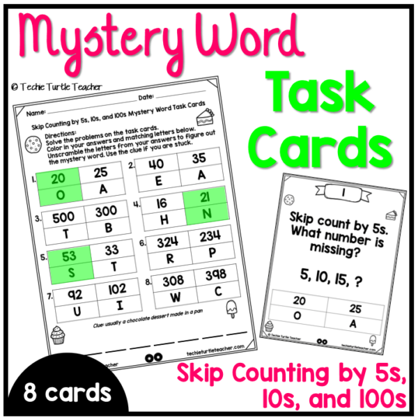 Skip Counting by 5s, 10s, and 100s Mystery Word Task Card Activity - 8 ...