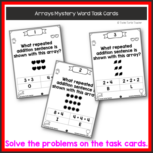 Arrays Mystery Word Task Card Activity - 6 Cards - Made By Teachers