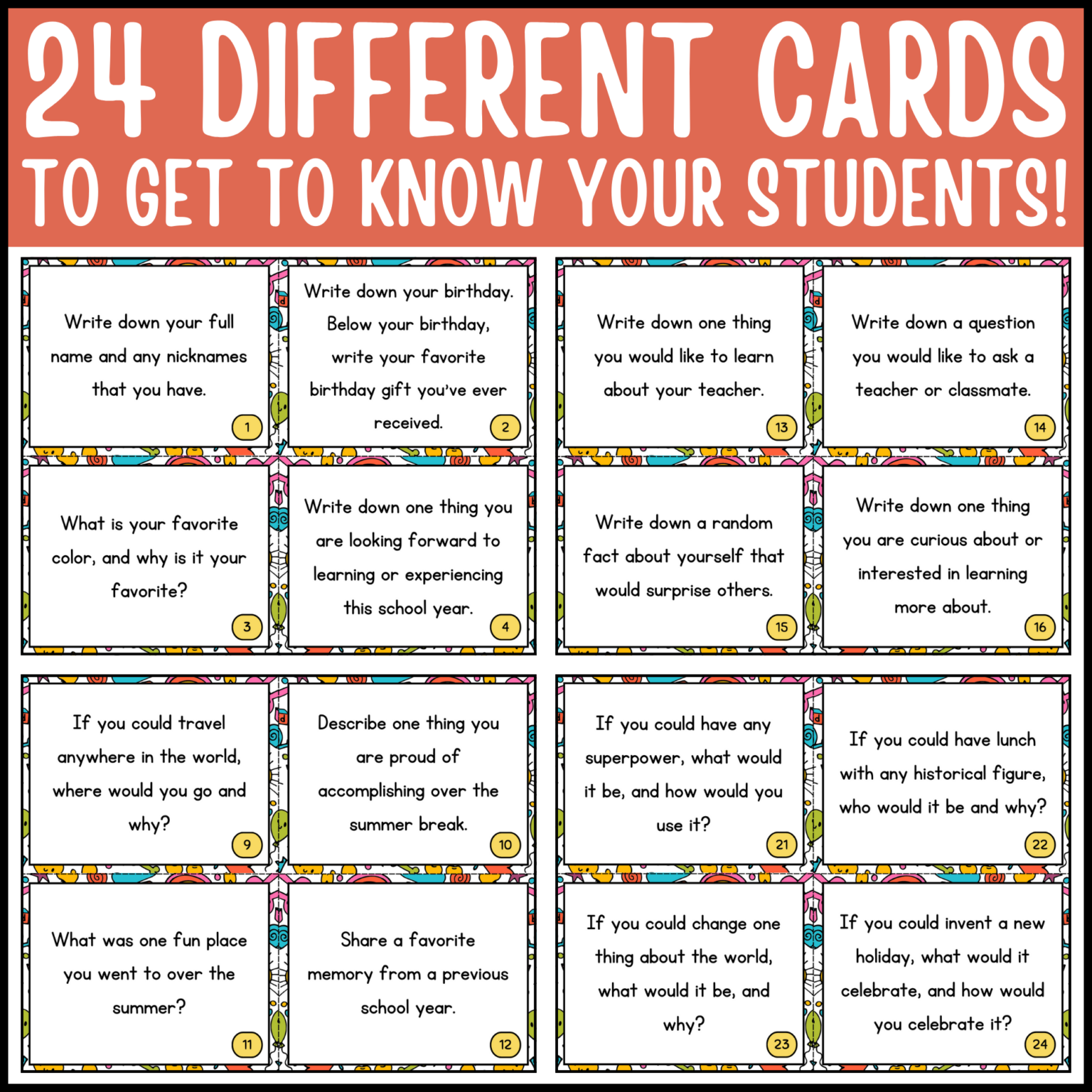 Back To School Task Cards | Getting to Know You Task Cards | Getting to ...