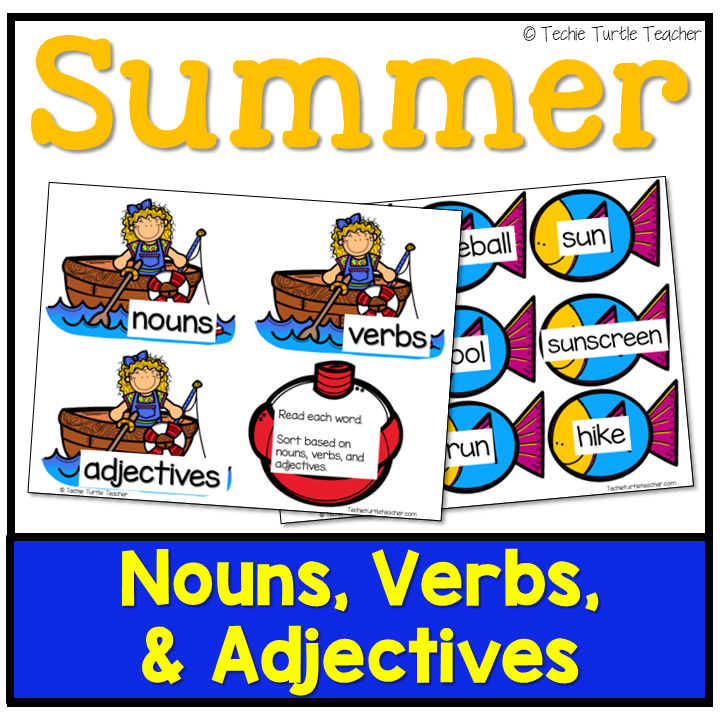 Summer Nouns, Adjectives, & Verbs - Worksheets and Center Activity