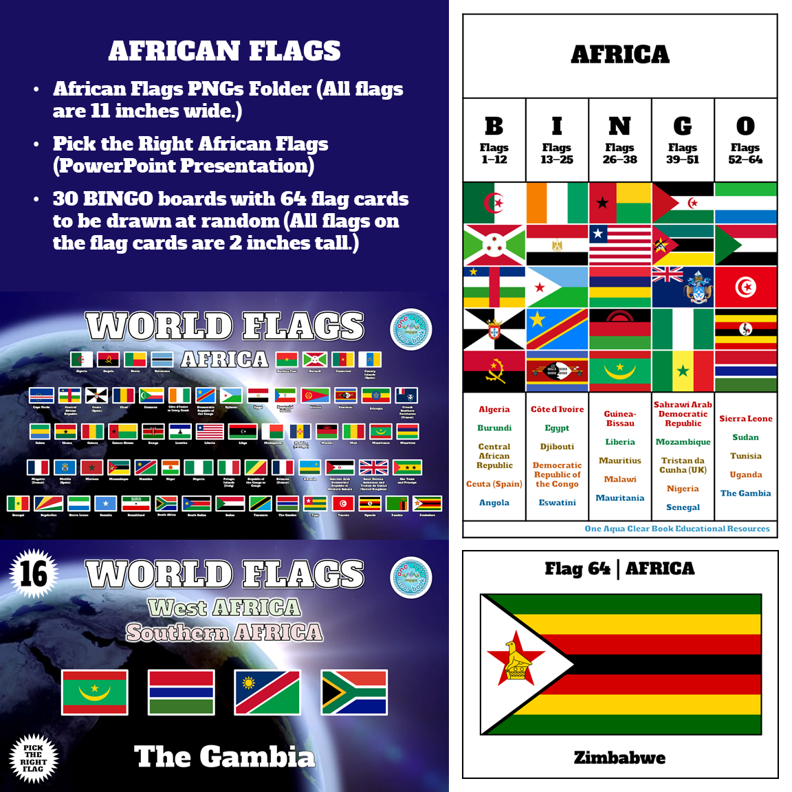 African Flags PNGs, PPT, Flash Cards, and Bingo Boards