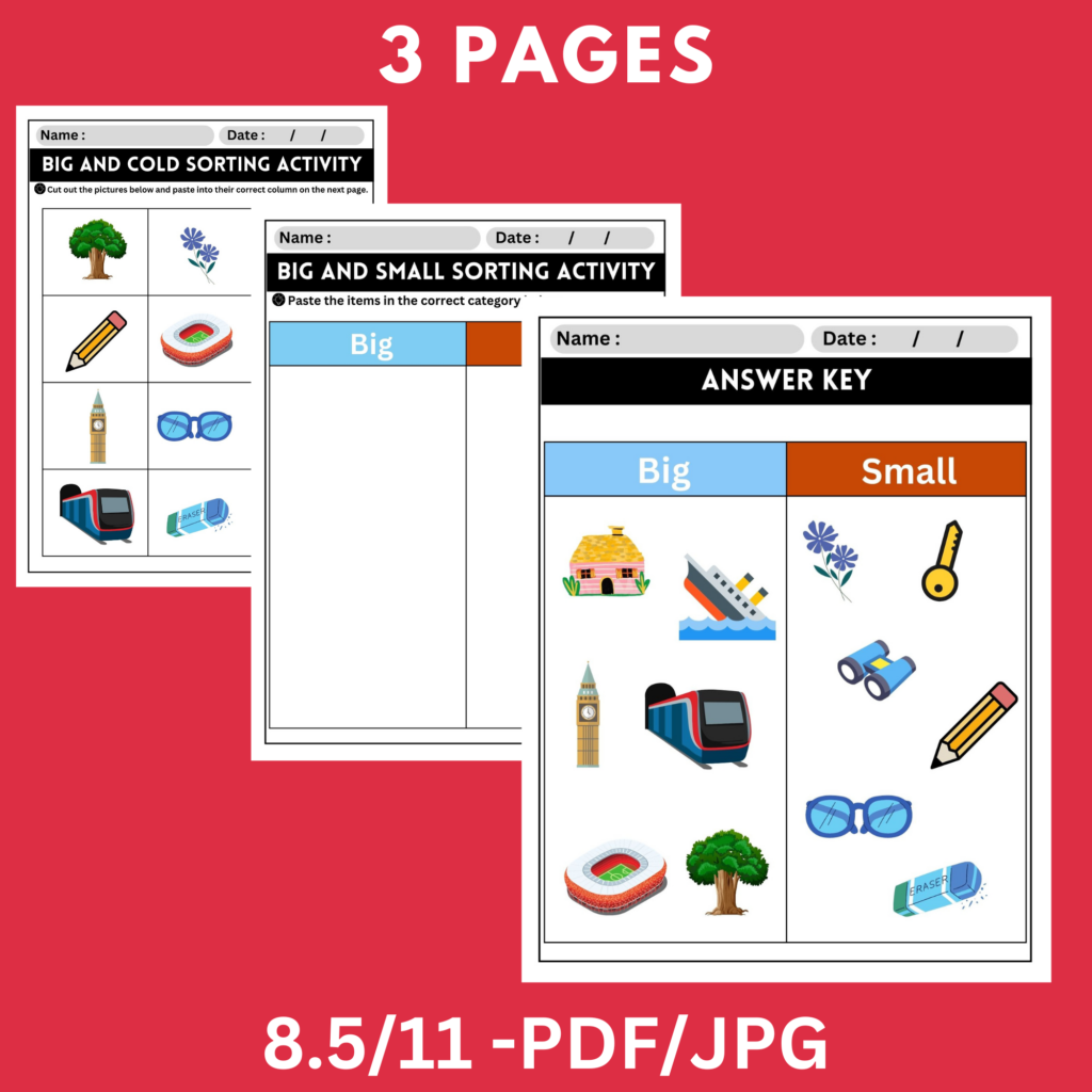 Exploring Sizes: Big and Small Sorting Activity | Cut and Paste | Made ...