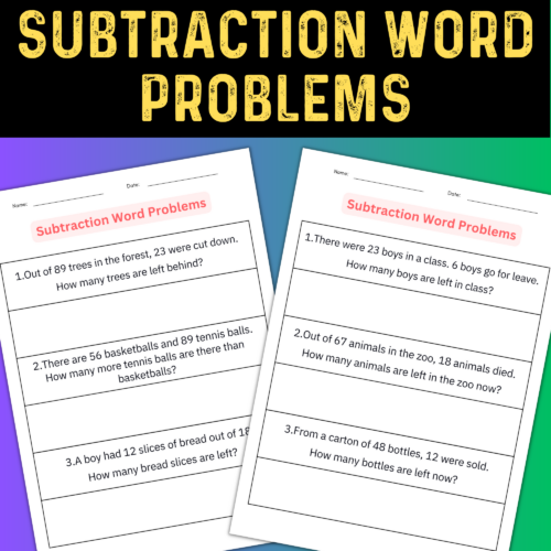 1st Grade Subtraction Word Problems Math Worksheets for kindergarten ...