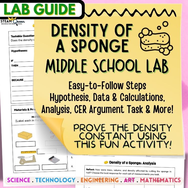 Density Constant Lab Middle School: Mass Volume Density of Whole & Half Sponge