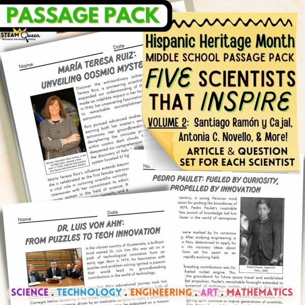 Hispanic Heritage Month Vol 2 Middle School Science 5 Scientists ...