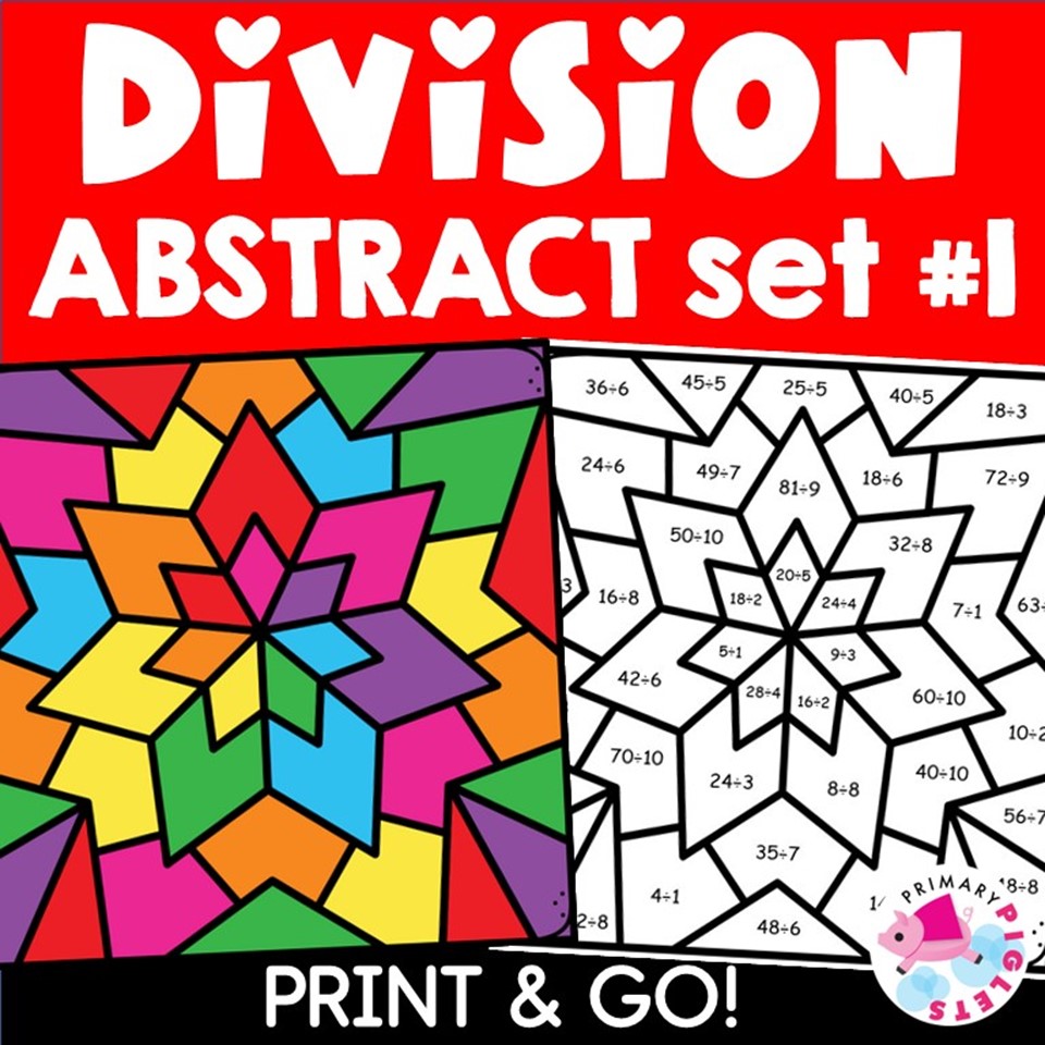 Back to School Division Color by Number Code ABSTRACT Math Coloring Sheets Pages