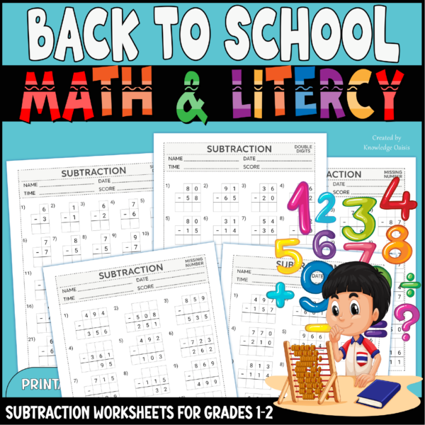 Back to School NO PREP Math and Literacy Packet - Subtraction ...