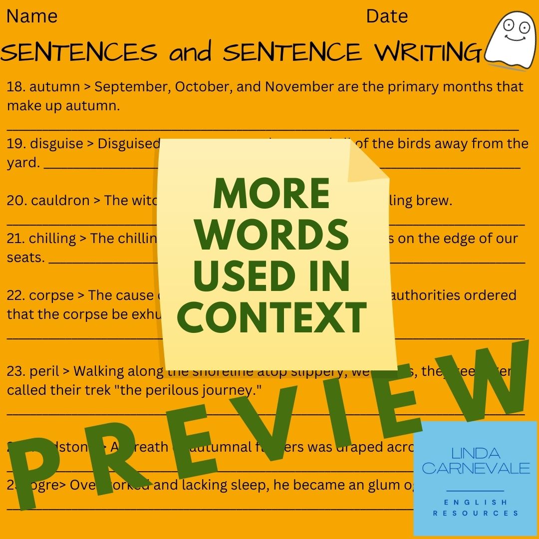 Halloween Vocabulary Activities for Middle School English with Creative Writing Activity