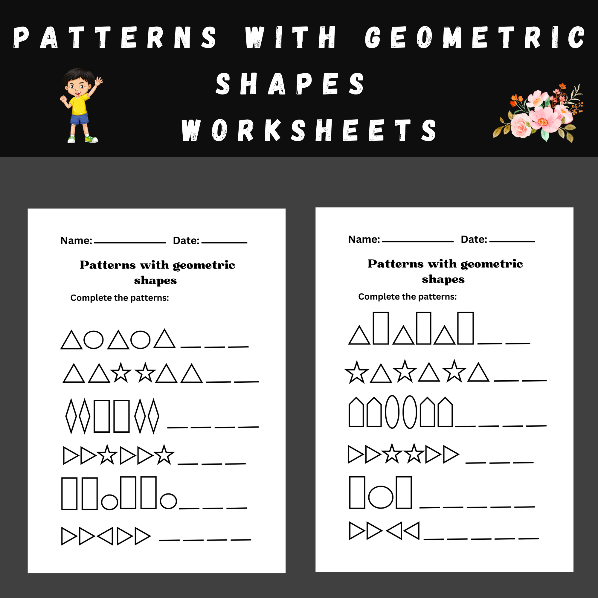 Geometric Shapes Patterns Worksheets