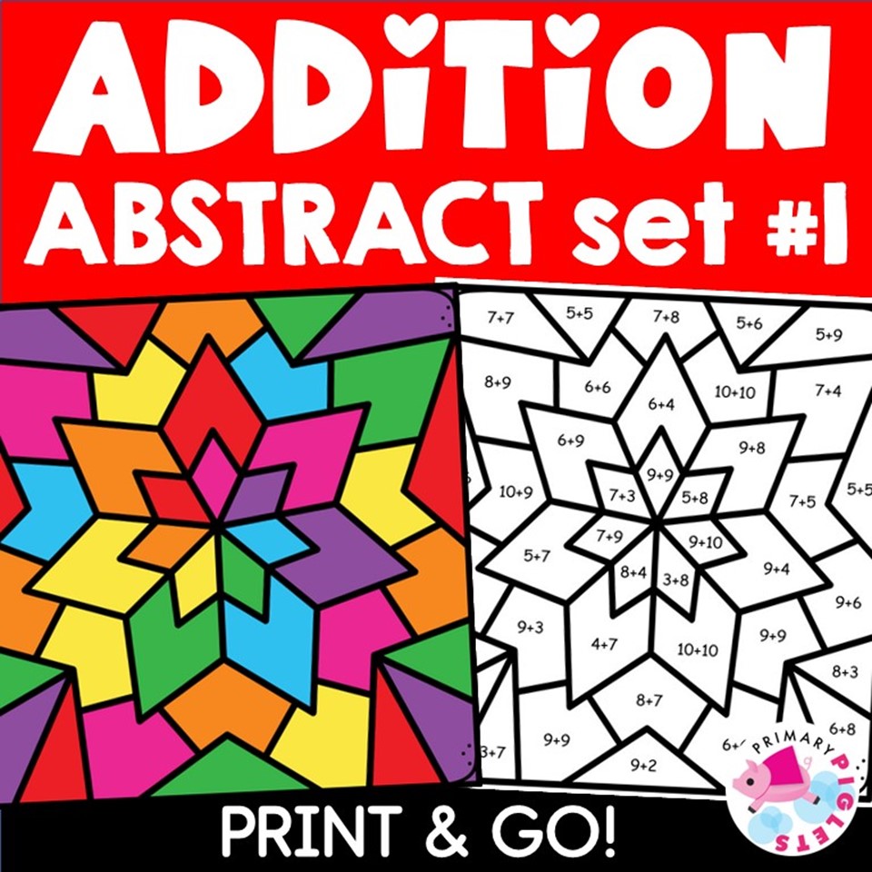 Back to School Addition to 10 & 20 Color by Number Code ABSTRACT Coloring Sheets