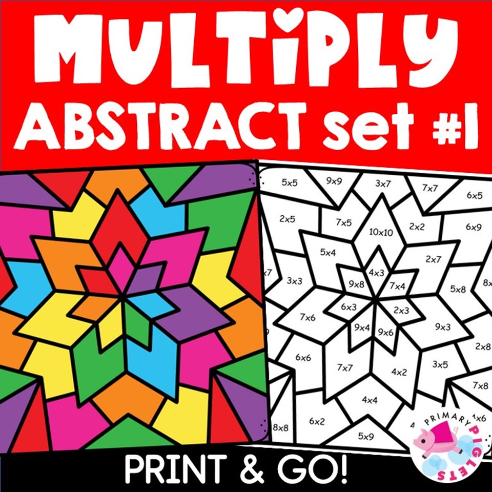 Back to School Multiplication Color by Number Code ABSTRACT Coloring Sheets