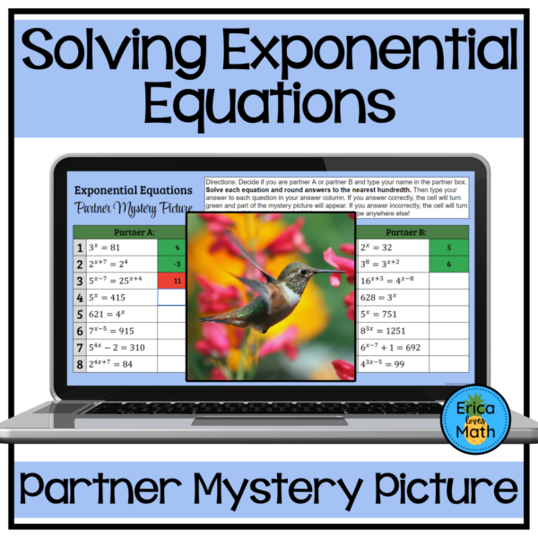 Solving Exponential Equations Digital Partner Activity | Made By Teachers