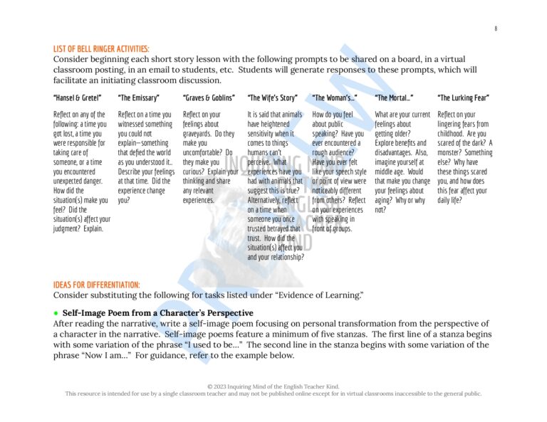 Thematic Short Story Unit Plan on Fear and Curiosity for High School ...