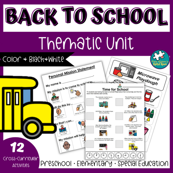Back to School Thematic Unit for Special Education - Made By Teachers