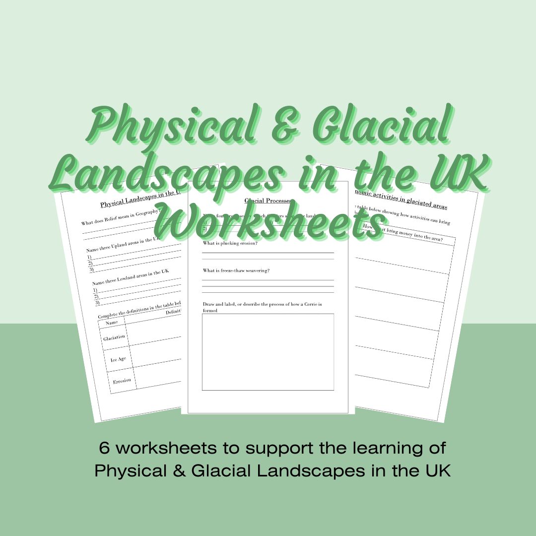Geography Physical and Glacial Landscapes UK Worksheets