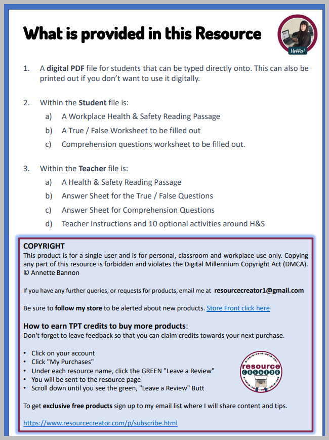 Health and Safety in the Workplace Reading Passage and Comprehension