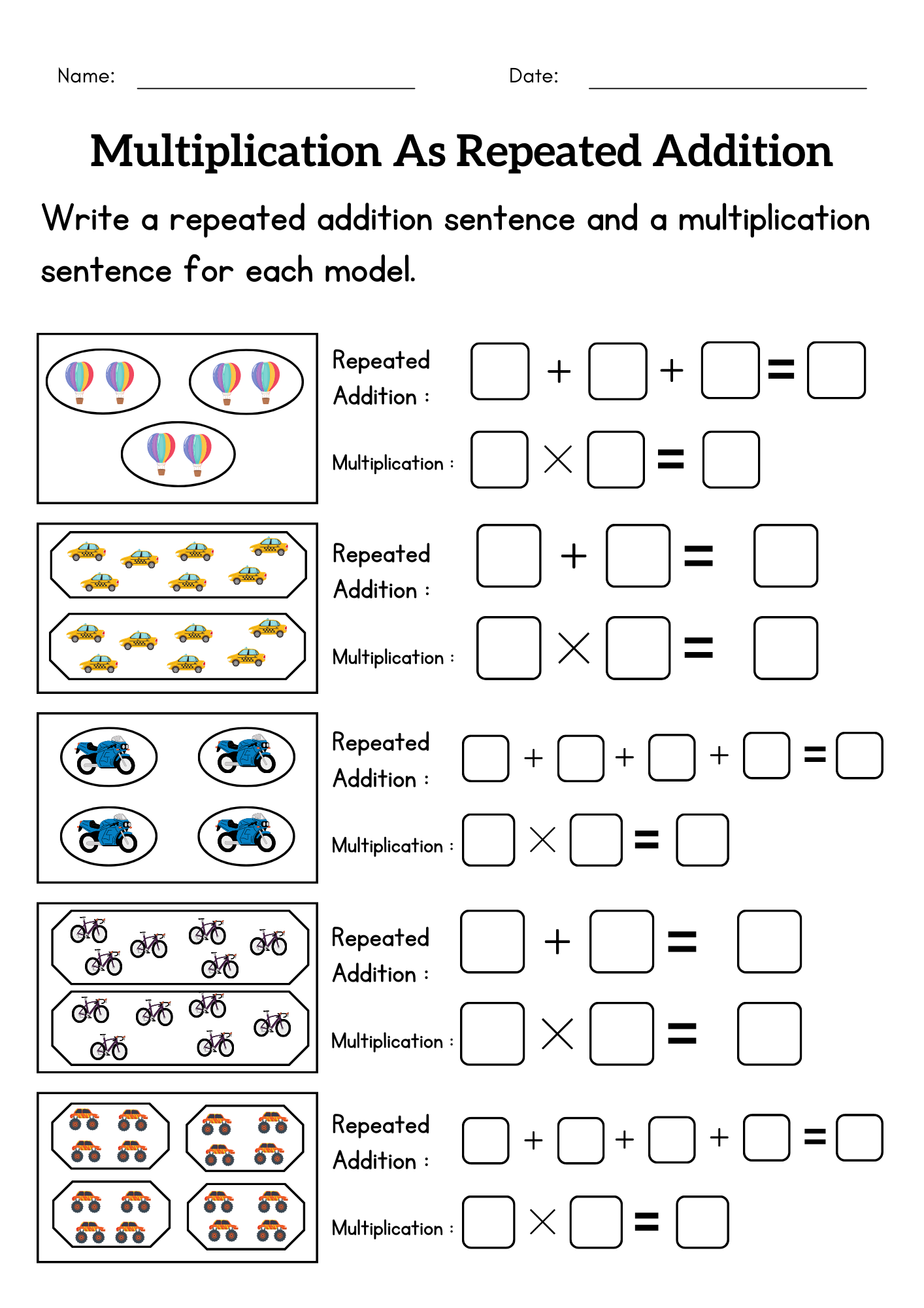 Multiplication As Repeated Addition Worksheets For Grade 1 Free