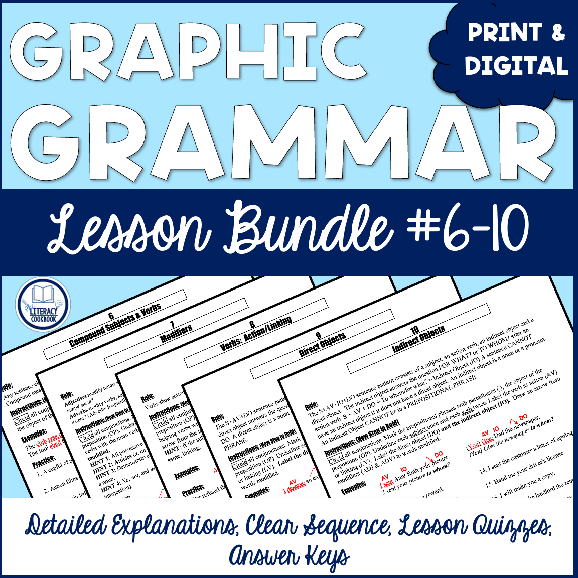 Compound, Action Verbs, Linking Verbs, Modifiers, DO, IO - Grammar Lessons 6-10