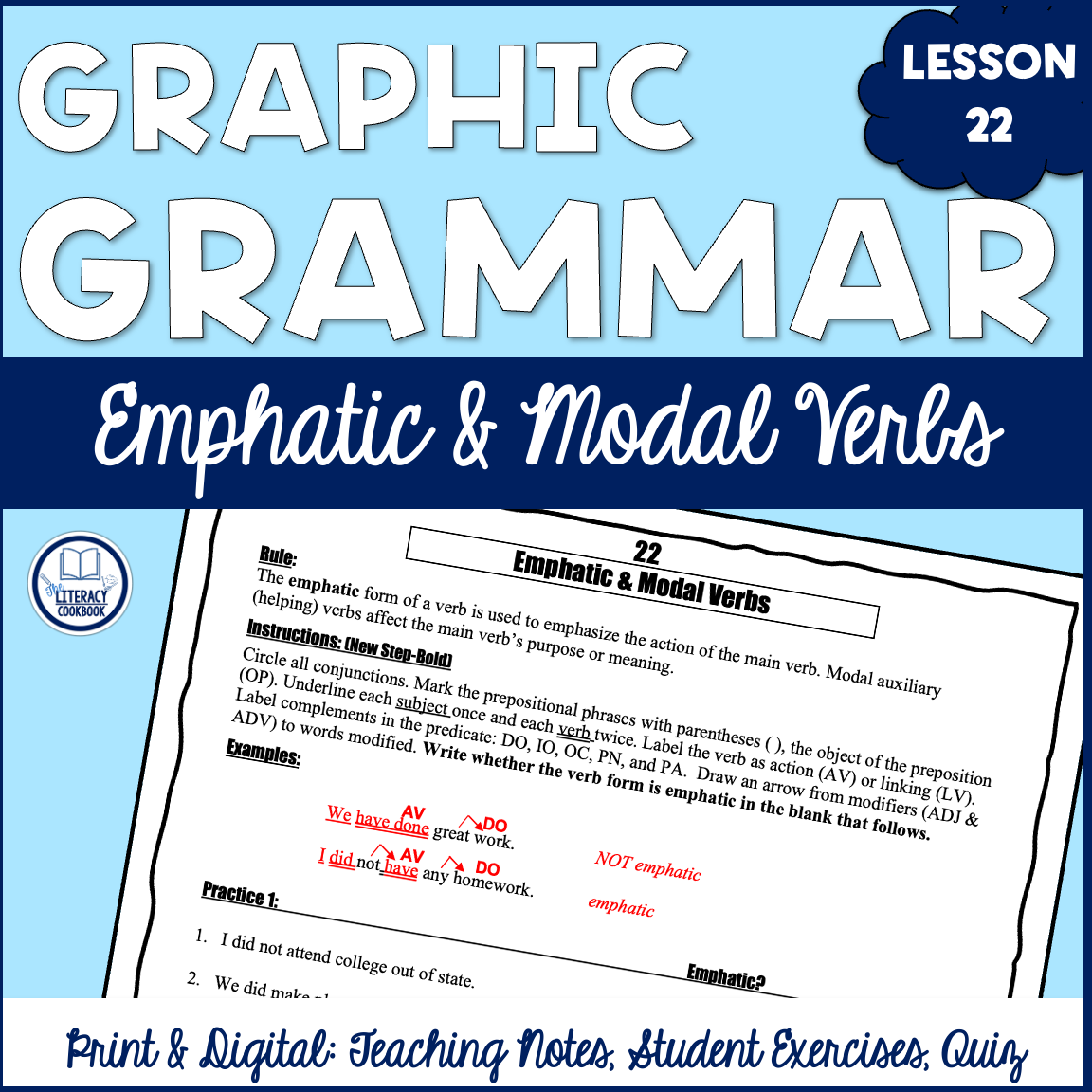Emphatic and Modal Verbs - English Grammar Lesson 22 - Print & Digital