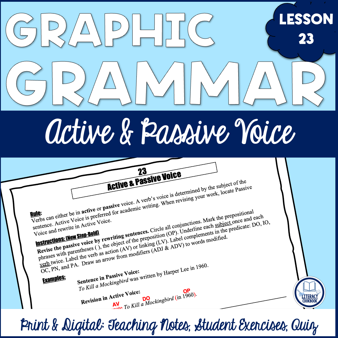 Active and Passive Voice Verbs - English Grammar Lesson 23 - Print & Digital