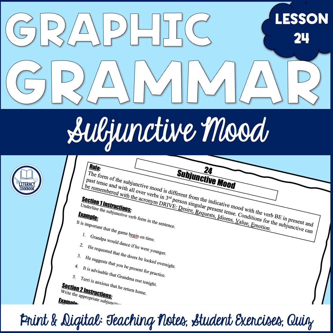 Subjunctive Mood Verbs - English Grammar Lesson 24 - Print & Digital