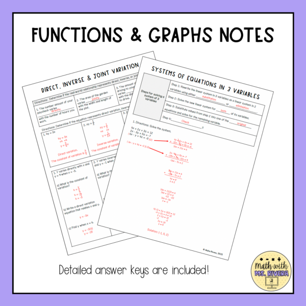 Functions and Graphs Guided Notes Bundle | Algebra 2 - Made By Teachers