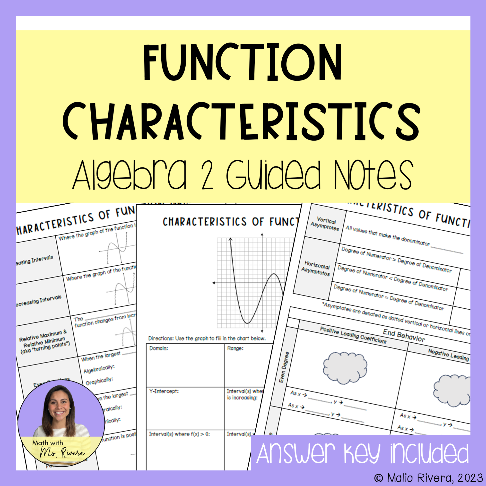 Function Characteristics Guided Notes for Algebra 2