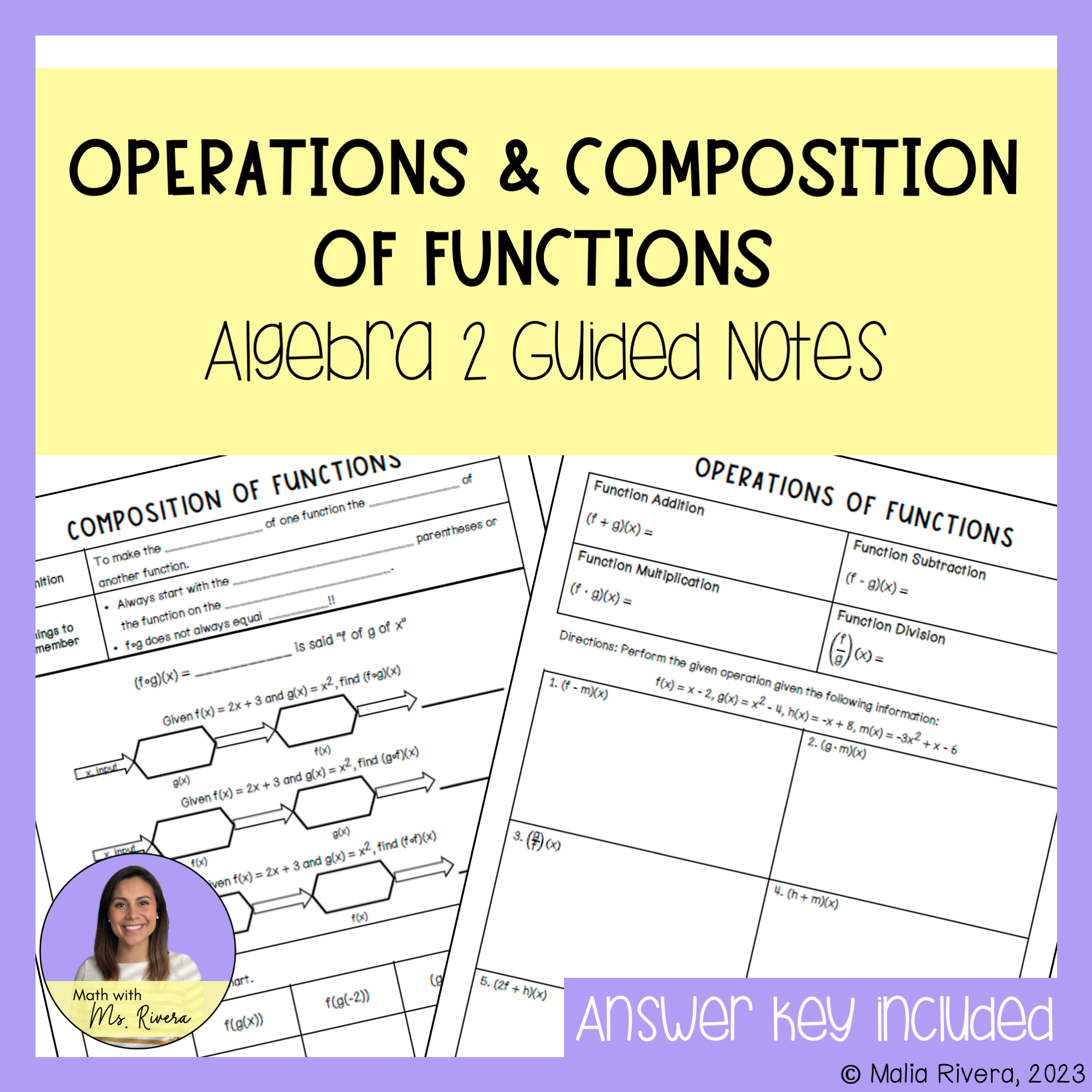 Operations & Composition of Functions Guided Notes for Algebra 2